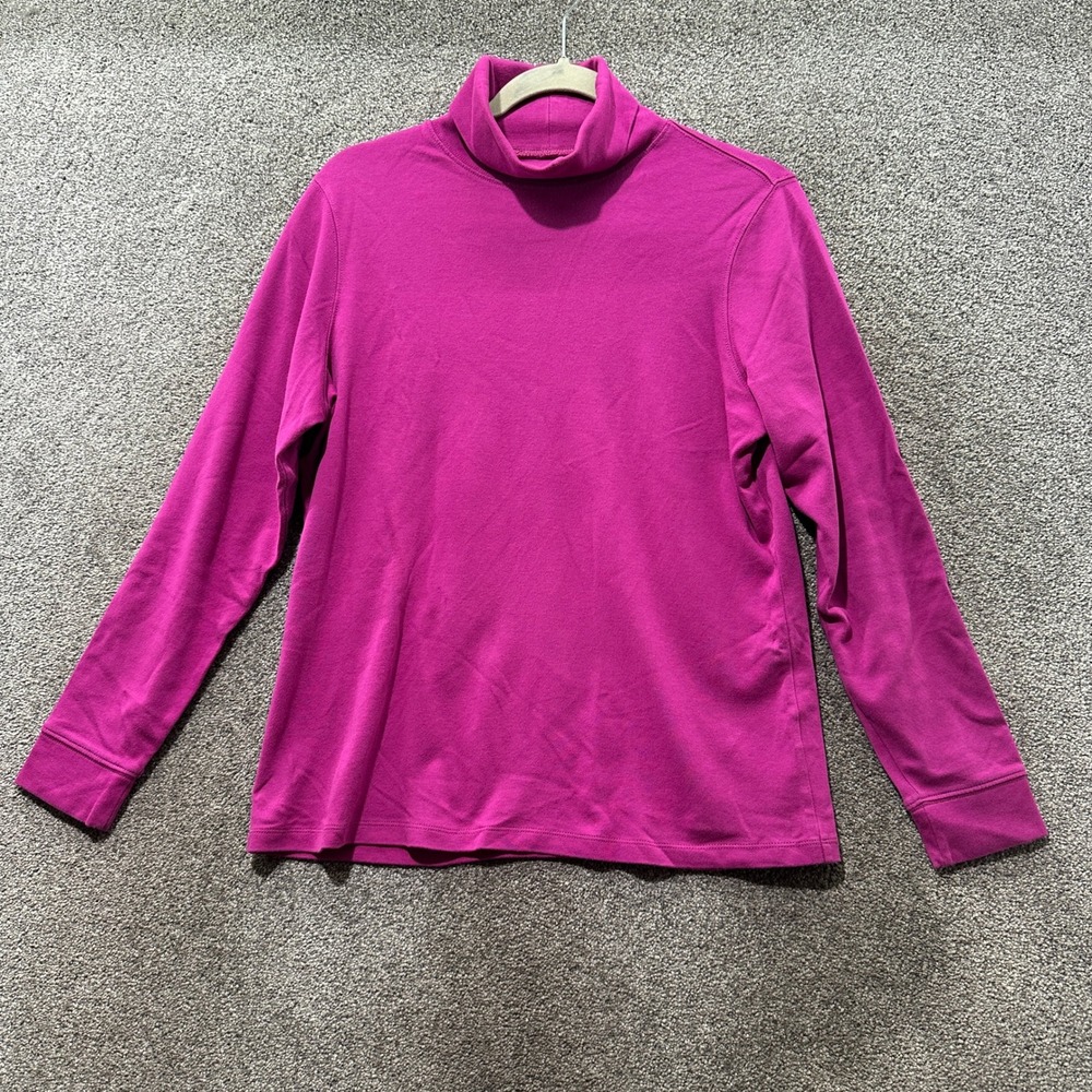 LL Bean Interlock Turtleneck Top Women Medium Pink Long Sleeve Cotton Classic